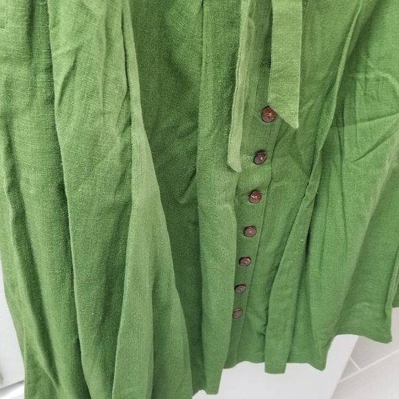 Modcloth Olive Green  Pleated Midi Skirt Linen Rayon 20 - Picture 6 of 11